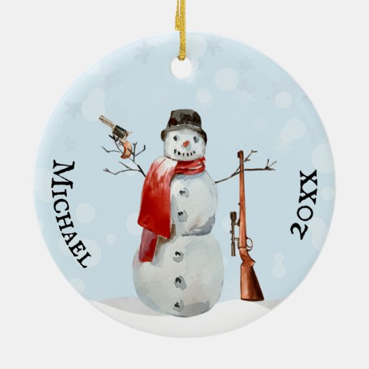 Gun Lover Shooting Shooter Snowman Keramik Ornament (Hinten)