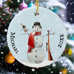 Gun Lover Shooting Shooter Snowman Keramik Ornament