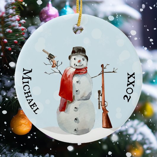 Gun Lover Shooting Shooter Snowman Keramik Ornament