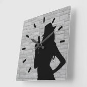 Gun Moll Silhouette Quadratische Wanduhr (Winkel)