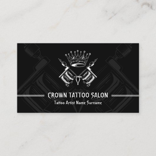 Gun Pen Crown Minimal Moderner Schwarzer Tattoo Kü Visitenkarte (Vorderseite)