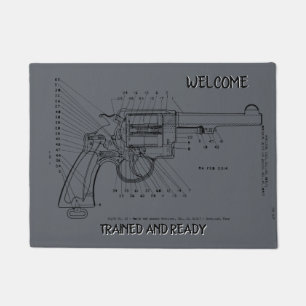 GUN PISTOL HANDGUN REVOLVER TRAINIERT UND BEREIT FUßMATTE