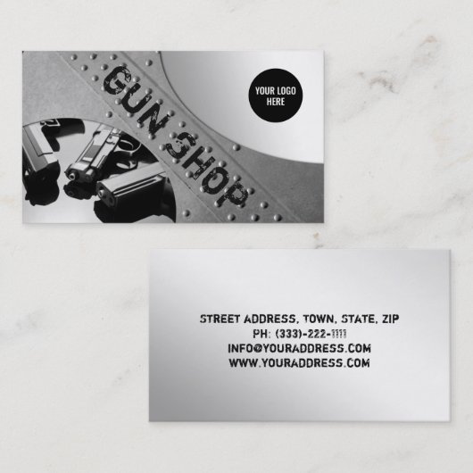 Gun Shop Metal Hintergrundkarte Visitenkarte (Vorne/Hinten)