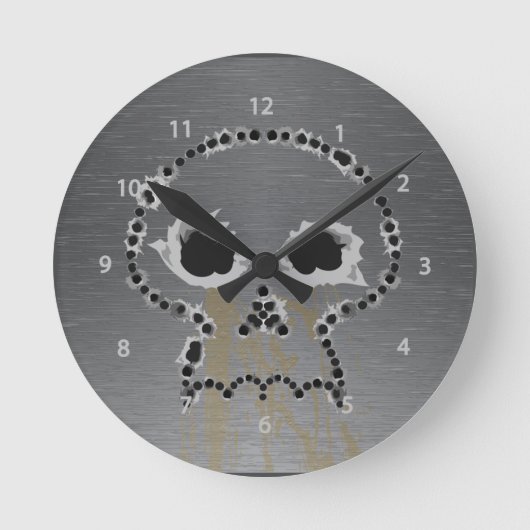 Gun Shots Holes Skull Wall Clock Runde Wanduhr (Vorderseite)