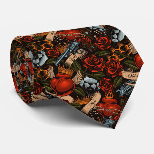 Gun Skull und Rose Graffiti-Muster Krawatte