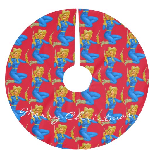 Gun-toting Button-up Cowgirl Thunder_Cove Polyester Weihnachtsbaumdecke (Vorderseite)