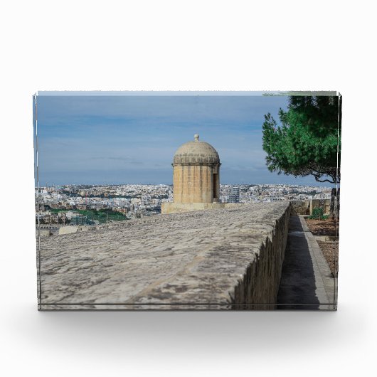 Gun turret auf alten Stadtmauern in Valletta, Malt Fotoblock (Vorderseite)