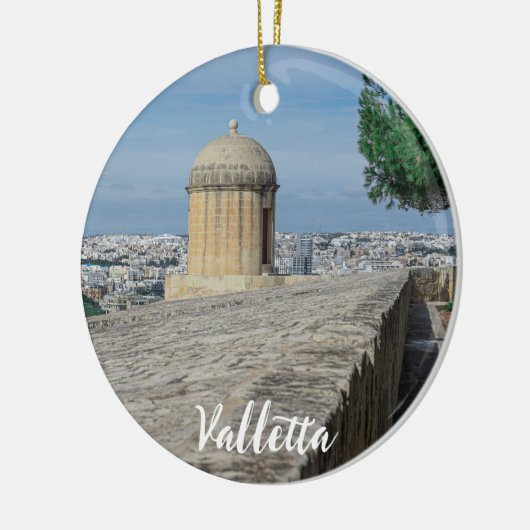 Gun turret auf alten Stadtmauern in Valletta, Malt Keramik Ornament (Links)