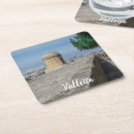 Gun turret auf alten Stadtmauern in Valletta, Malt Rechteckiger Pappuntersetzer (angewinkelt)