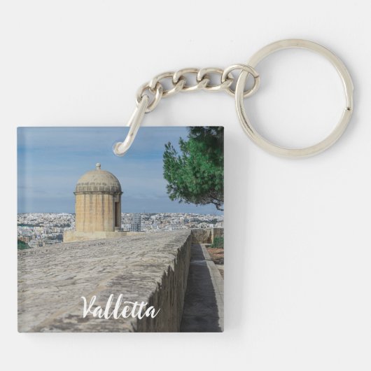Gun turret auf alten Stadtmauern in Valletta, Malt Schlüsselanhänger (Rückseite)