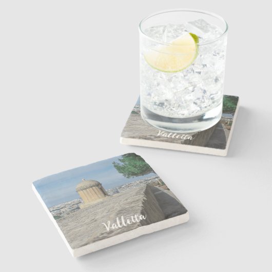 Gun turret auf alten Stadtmauern in Valletta, Malt Steinuntersetzer (Seitenansicht)