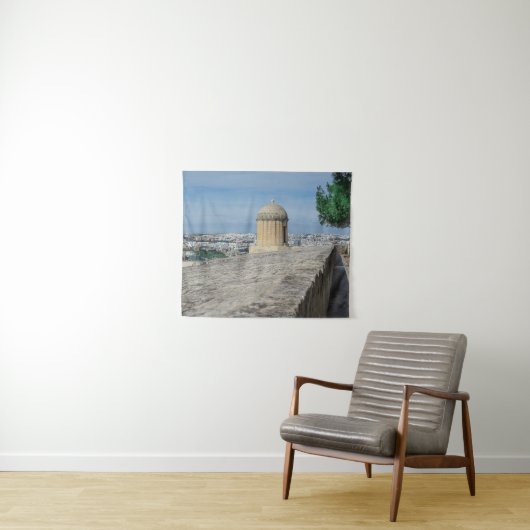 Gun turret auf alten Stadtmauern in Valletta, Malt Wandteppich (Beispiel (Horizontal))