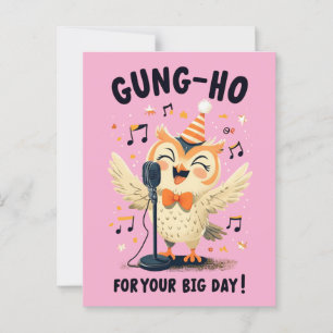Gung-Ho Owl Geburtstagsfeier Gesang Design Postkarte