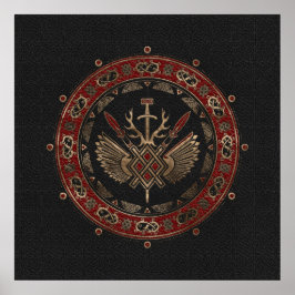 Gungnir - Schwarzes und Rotes Leder und Gold Poster