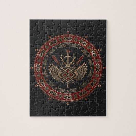 Gungnir - schwarzes und rotes Leder und Gold Puzzle (Vertikal)