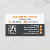 Gunmetal-Berufliche Icons Orange QR Code Visitenkarte (Vorderseite)