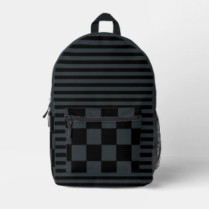 Gunmetal Black Vintag Checked and Striping Bedruckter Rucksack