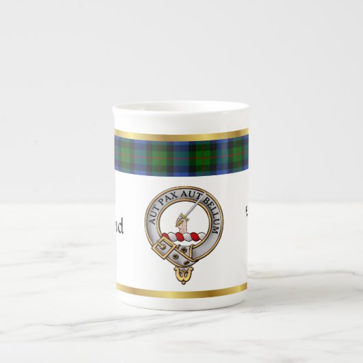 Gunn Clan Abzeichen Tartan & Motto Porzellantasse (Vorderseite)
