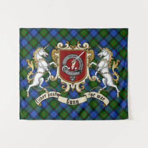 Gunn Clan Abzeichen & Unicorns w/Tartan Wandteppich