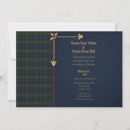 Gunn Modern Original Scottish Tartan Wedding Einladung (Vorderseite)