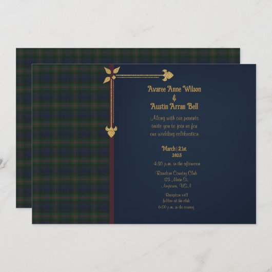 Gunn Modern Original Scottish Tartan Wedding Einladung (Vorne/Hinten)