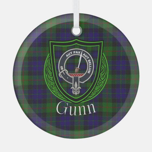 Gunn Scottish Clan Tartan & Crest Ornament Aus Glas (Vorderseite)