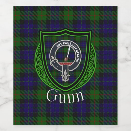 Gunn Scottish Clan Tartan & Crest Weinetikett (Einzelnes Label)