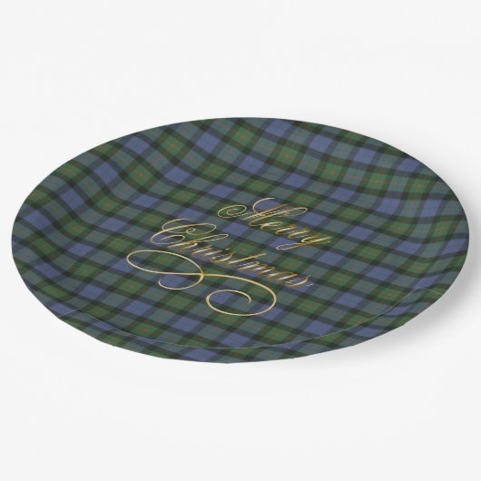 Gunn Scottish Tartan Merry Christmas Gold Pappteller (Schrägansicht)