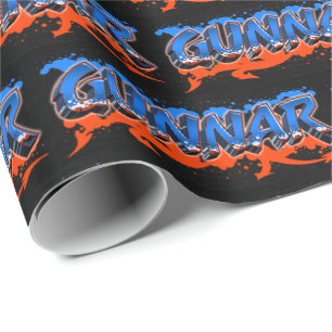 Gunnar Vorname Name Graffiti blue orange Geschenkpapier