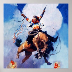 „Guns Ablazing“ Western-Kunst von NC Wyeth Poster