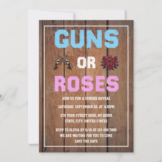 Guns oder Roses Geschlechterenthüllung Einladung (Vorderseite)