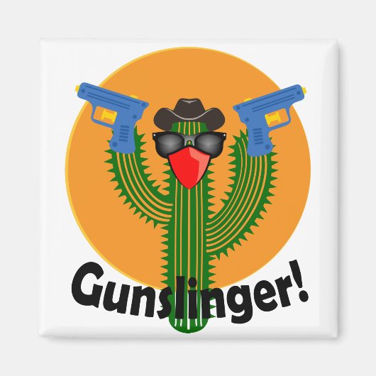Gunslinger Cactus Design - 2 Zoll Square Magnet (Vorne)