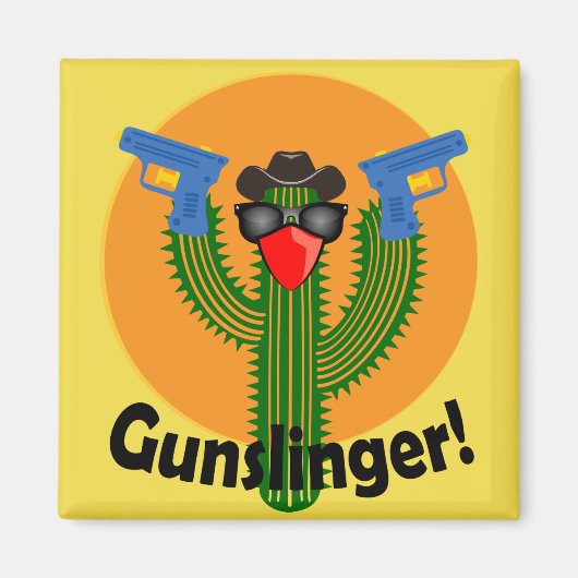 Gunslinger Cactus Design - 2 Zoll Square Magnet (Vorne)