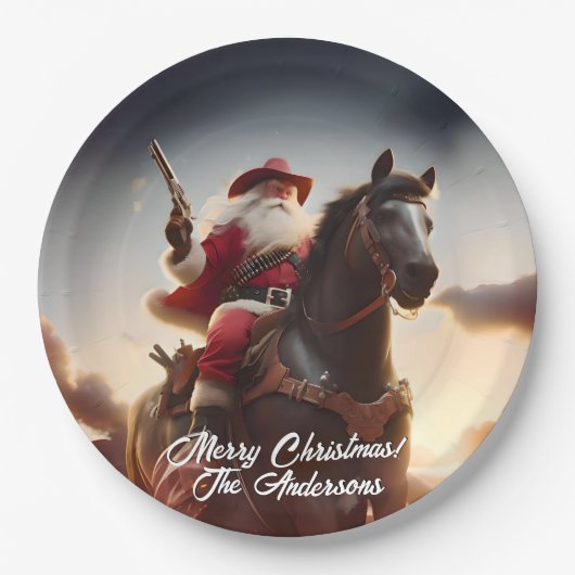 Gunslinger Santa Claus Reiten Weihnachten Pappteller (Vorderseite)
