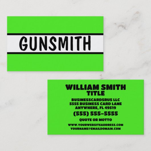 Gunsmith Neon Green Visitenkarte (Vorne/Hinten)