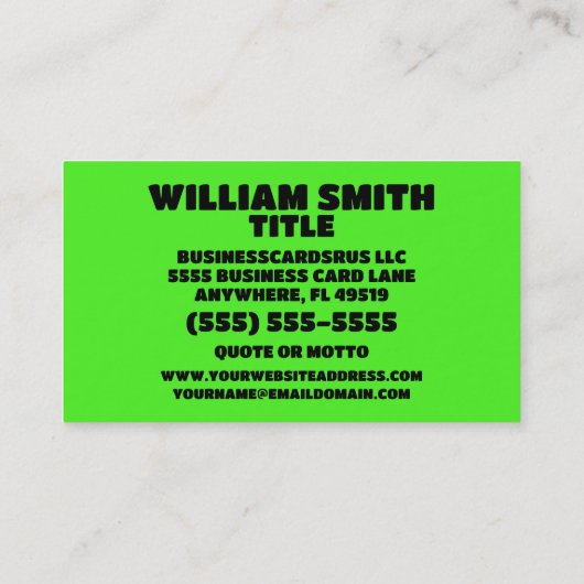 Gunsmith Neon Green Visitenkarte (Rückseite)