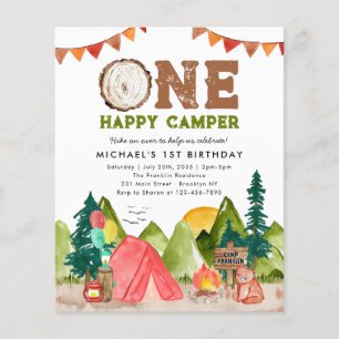 Günstige 1 Happy Camper Woodland Bär 1. Geburtstag Flyer