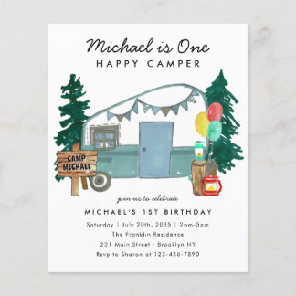 Günstige 1 Happy Camper Woods Camping 1. Geburtsta Flyer