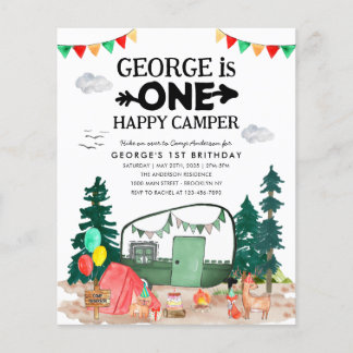 Günstige 1 Happy Camper Woods Camping 1. Geburtsta Flyer