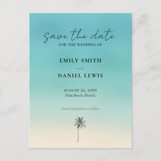 Günstige 🌊 Beach Wedding Save the Date Card Postkarte (Vorderseite)