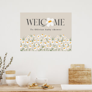 Günstige, blumengeschmückte und elegante Babydusch Poster