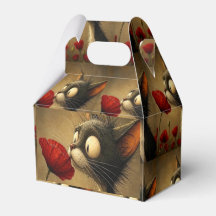 Günstige Geschenkbox Schwarz-Weiß-Katze Rote Blume