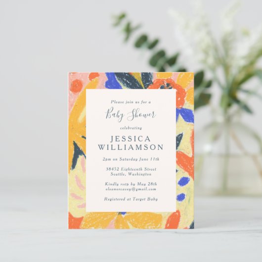 Günstige Künstlerische Abstrakte Babydusche einlad (Stehend Vorderseite)