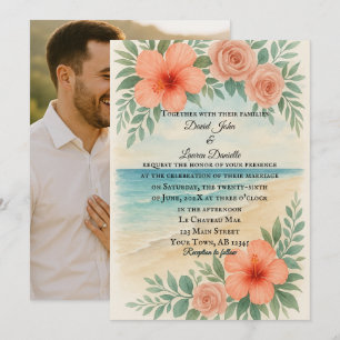 Günstige, malerische Hochzeit des Beach Foto Einladung