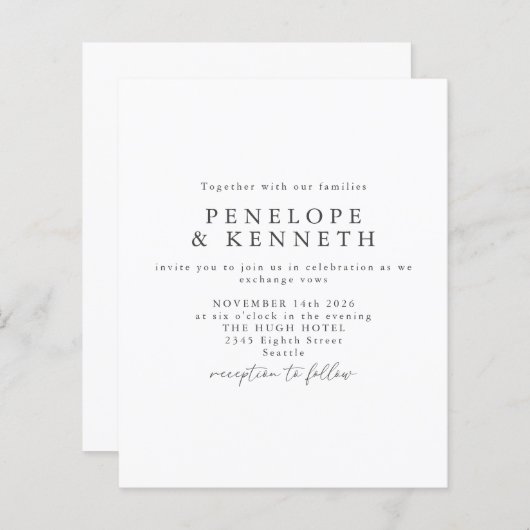 Günstige minimale Schwarz-weiße Hochzeit (Vorne/Hinten)