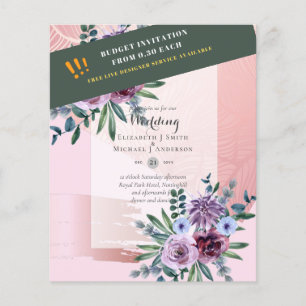 GÜNSTIGSTE Hochzeitseinladungen Pflaume-Blumenmust Flyer