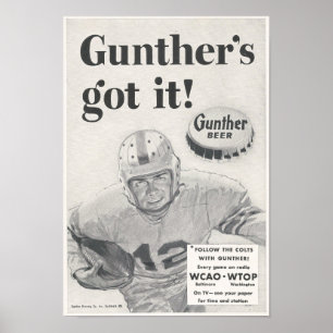 Gunther's Beer Ad 1954 Poster