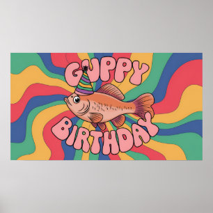 Guppy mit Geburtstag, die psychedelische Farben Poster