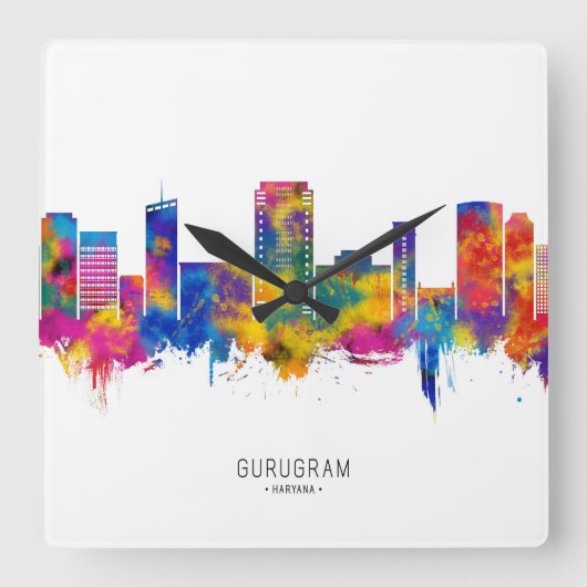 Gurgaon Haryana Skyline Quadratische Wanduhr (Vorderseite)