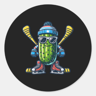Gurken-Eishockey-Cool-Pickle-Schlittschuhläufer Runder Aufkleber